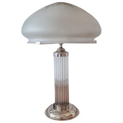 Art Deco Table Lamp with Vintage Sanded Glass