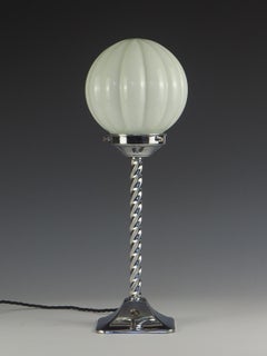 Art Deco Table Lamp with White Opaline Pumpkin Globe