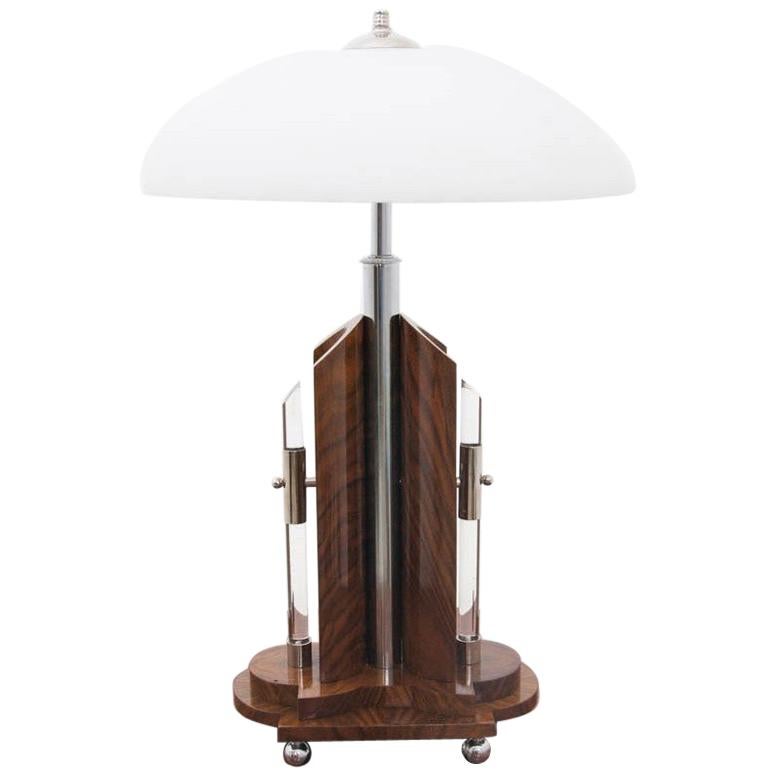 Art Deco Table Lamp with White Shade