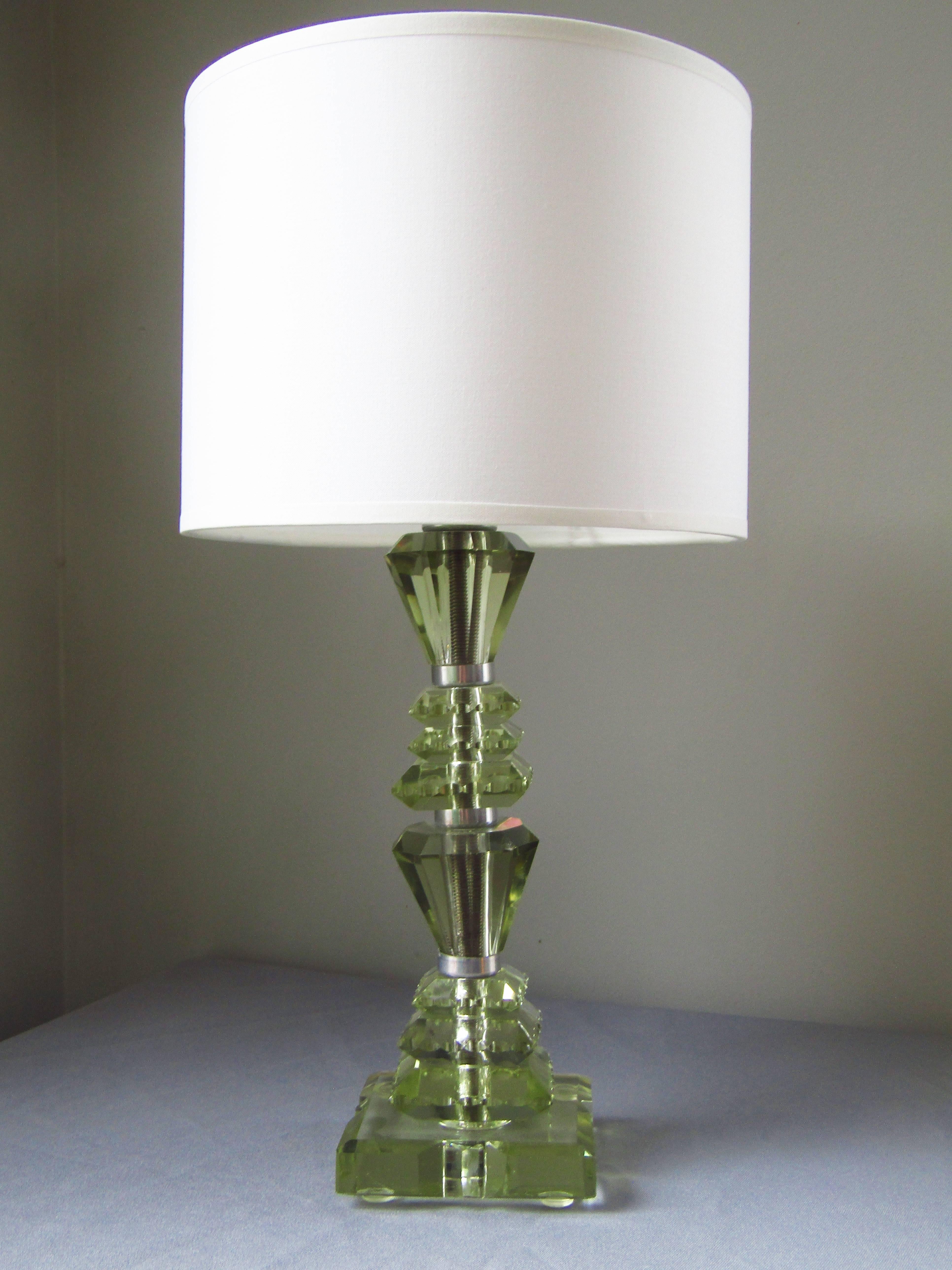 Cut Glass Art Deco Table Lamp, Cut Christal Glass by Saint Gobain