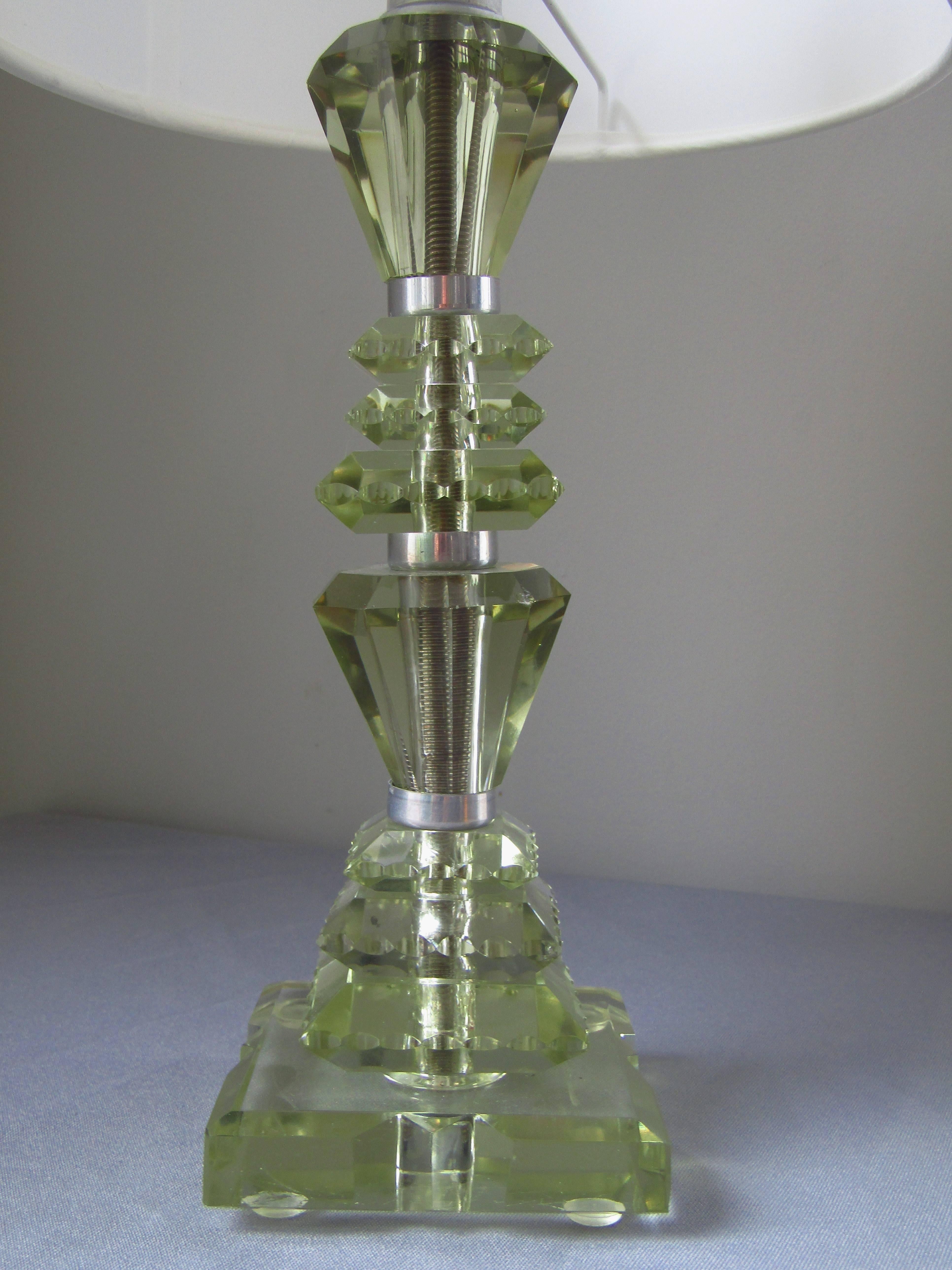 Art Deco Table Lamp, Cut Christal Glass by Saint Gobain 1