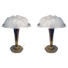 Coppia di lampade da tavolo francesi in stile Art Déco firmate "Degué".