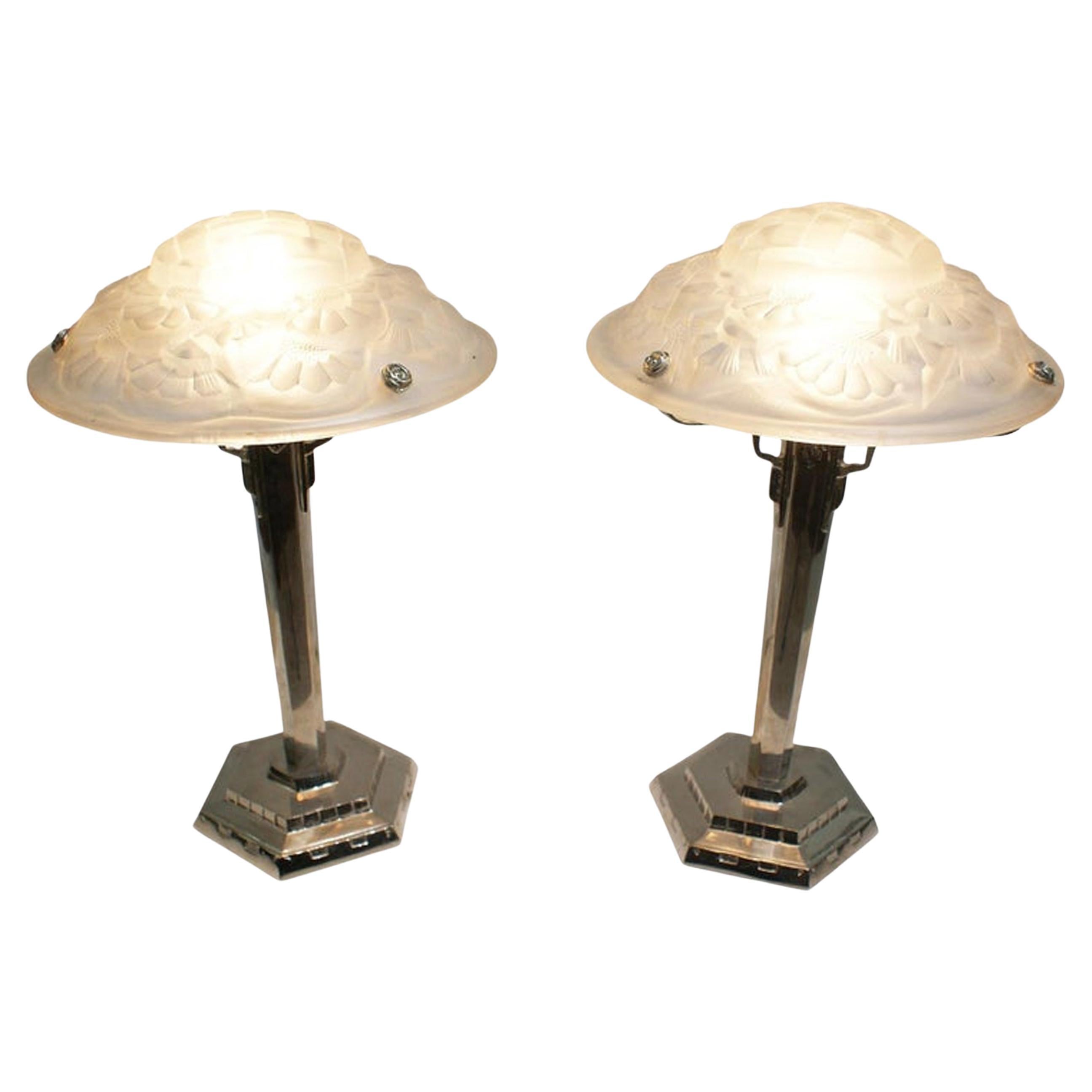 Paire de lampes de table Art Déco signées Degué