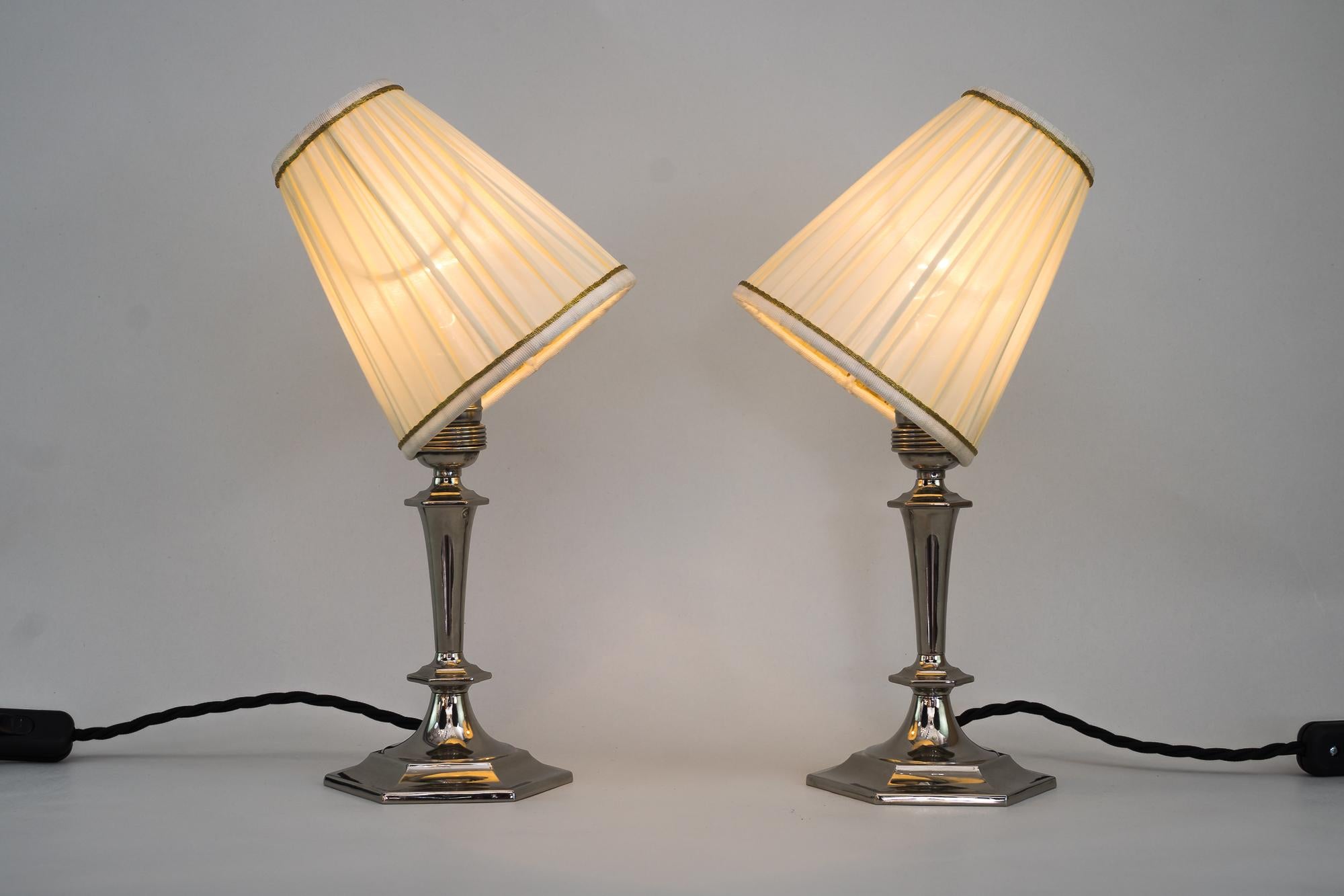 Brass Art Deco Table Lamps with Fabric Shades Around 1920s