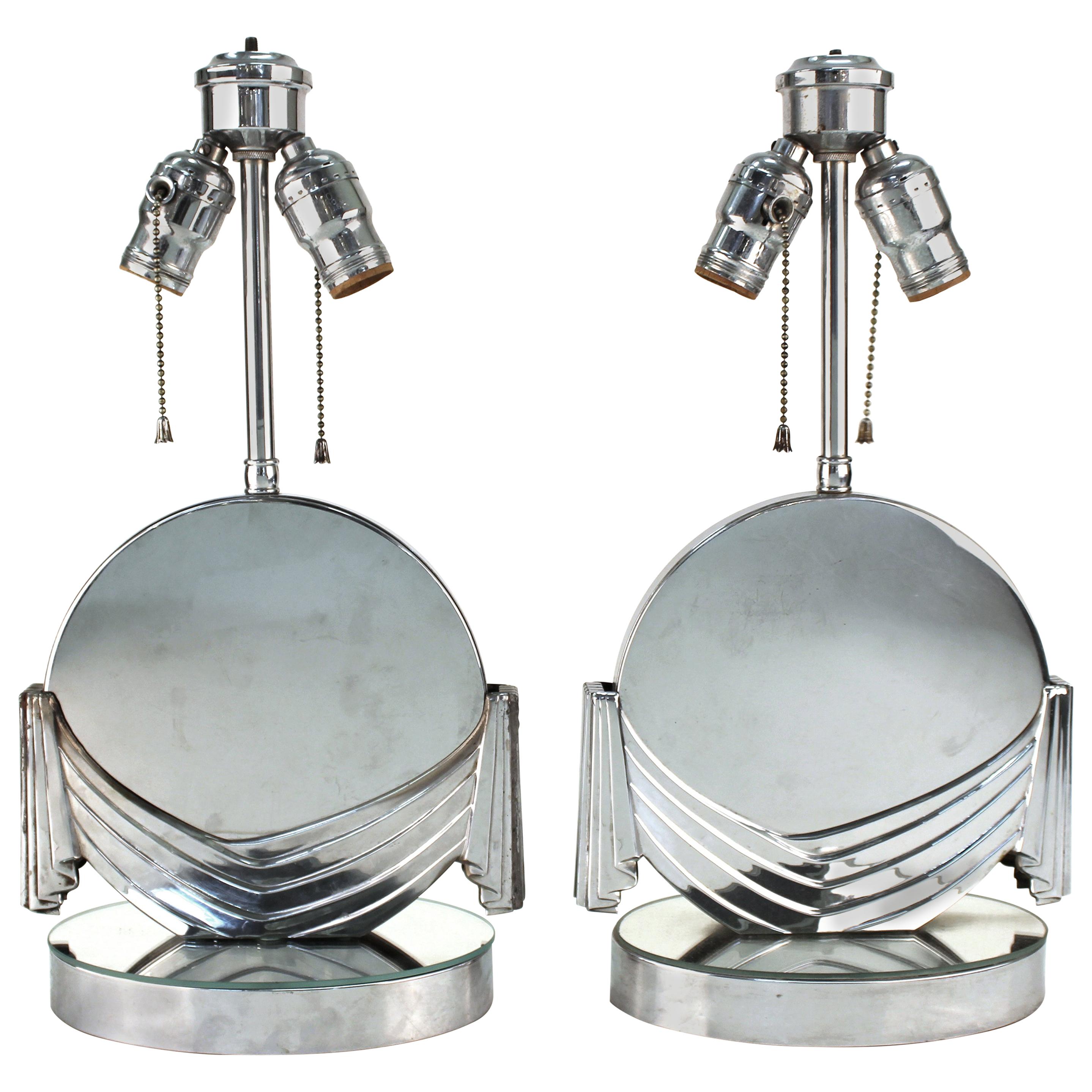 Art Deco Table Lamps with Mirrored Surfaces