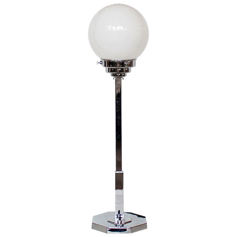 Art Deco Table Light Chrome Stem And Base With A White Glass Globe At 1stdibs Art Deco Table Light Chrome Stem And, Art Deco Lamp Base White