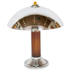 Art Deco Table Light with Bakelite Stem and Chromed Metal Shade