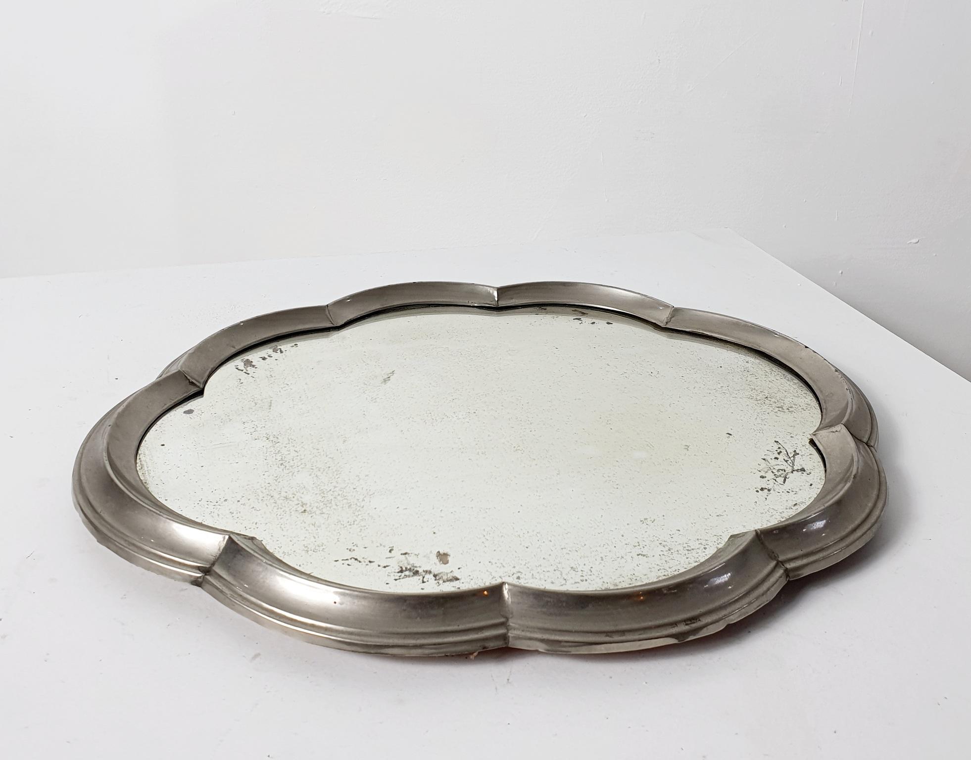 Italian Art Deco Baroque style Table Mirror in Pewter For Sale