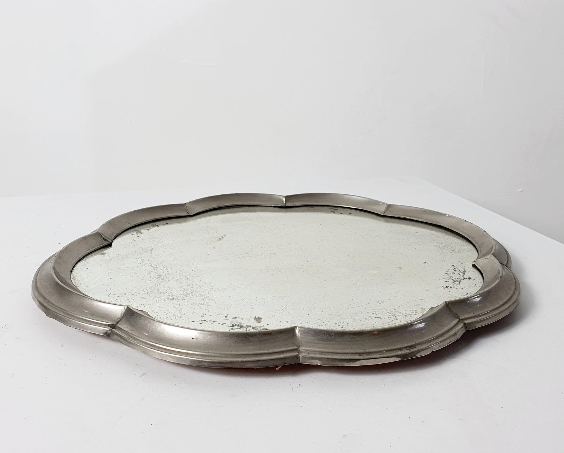 20th Century Art Deco Baroque style Table Mirror in Pewter For Sale