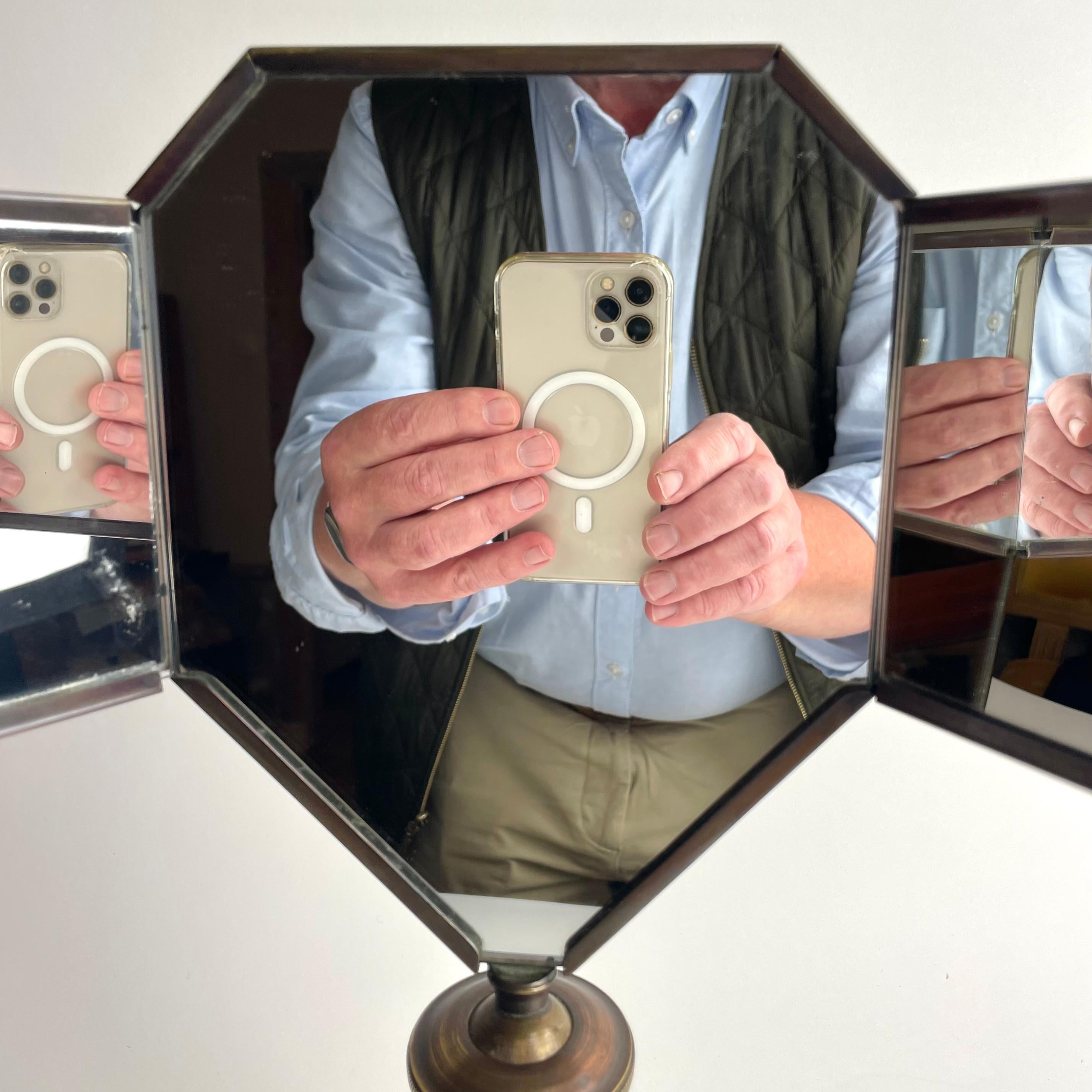 Art Deco Mirror de table en laiton poli et patiné, vers 1920 en vente 8