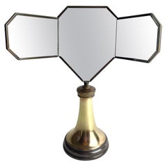 Art Deco Table Mirror in Polished and Patinated Brass, circa 1920s