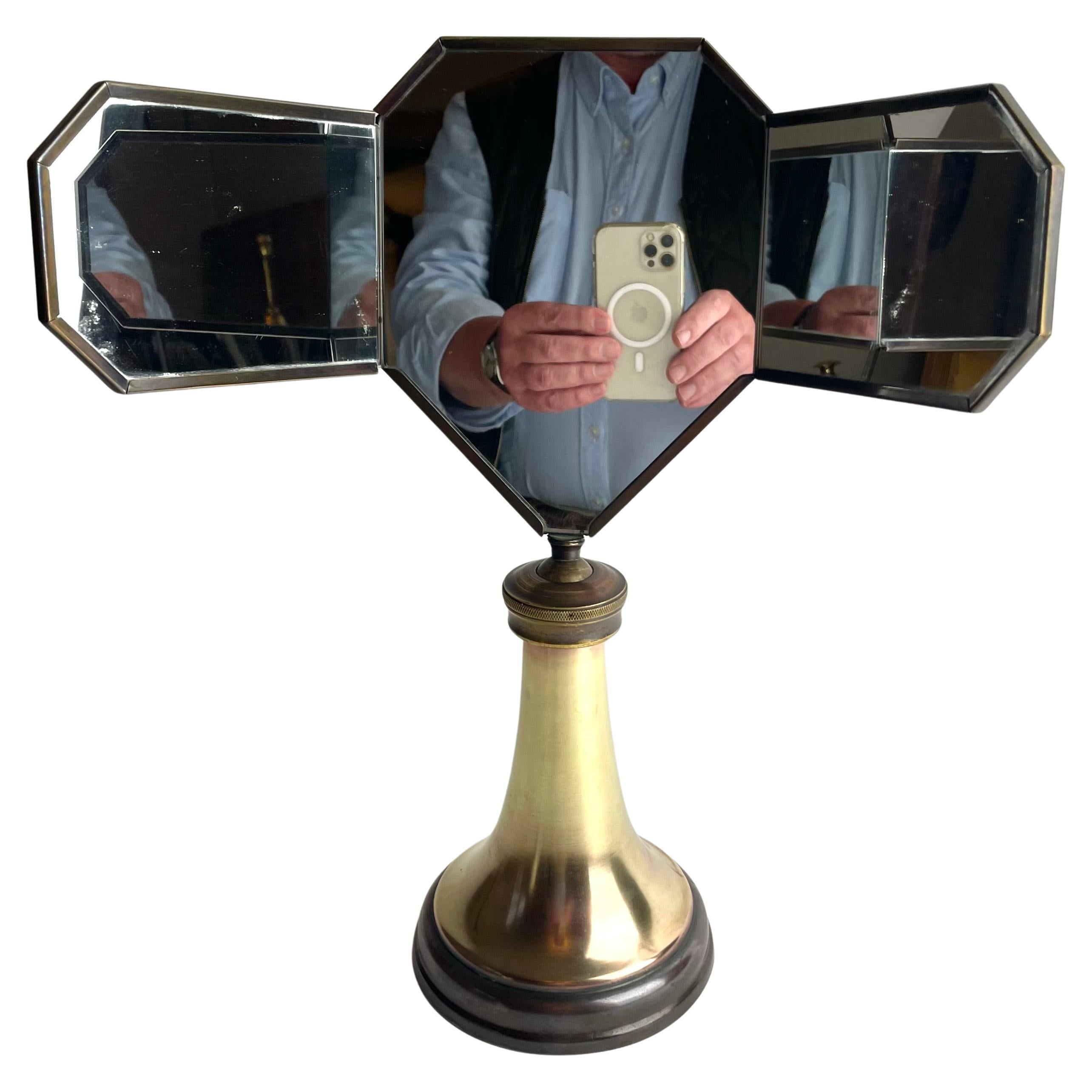 Art Deco Mirror de table en laiton poli et patiné, vers 1920