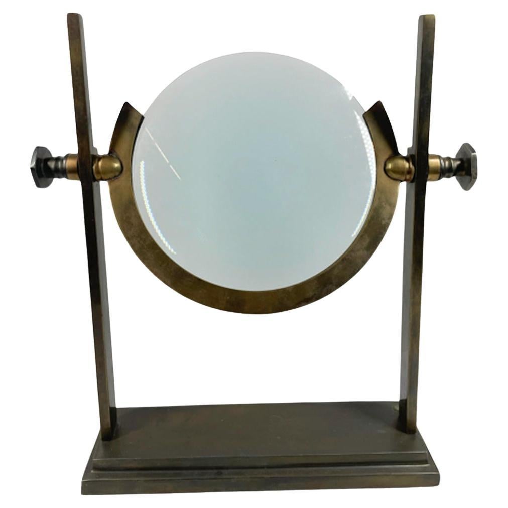Art Deco Table or Desk Top Brass Mounted 7" Double Convex Magnifying Glass  For Sale