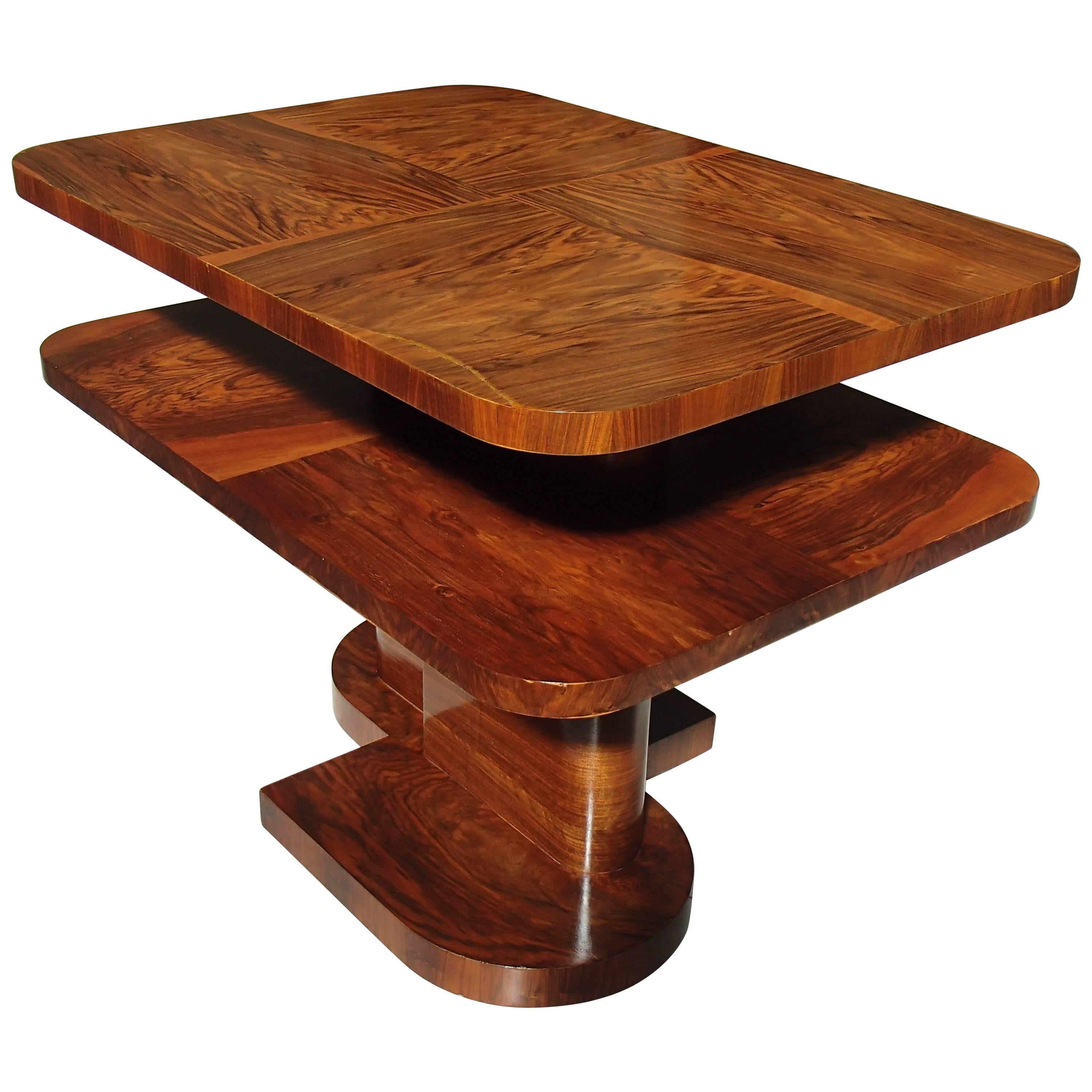 Art Deco Table or Low Console Rose Wood and Walnut Square Double Top