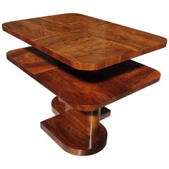 Art-déco-Tisch oder niedriger Konsolentisch aus Rosenholz und Nussbaumholz mit quadratischer Doppelplatte