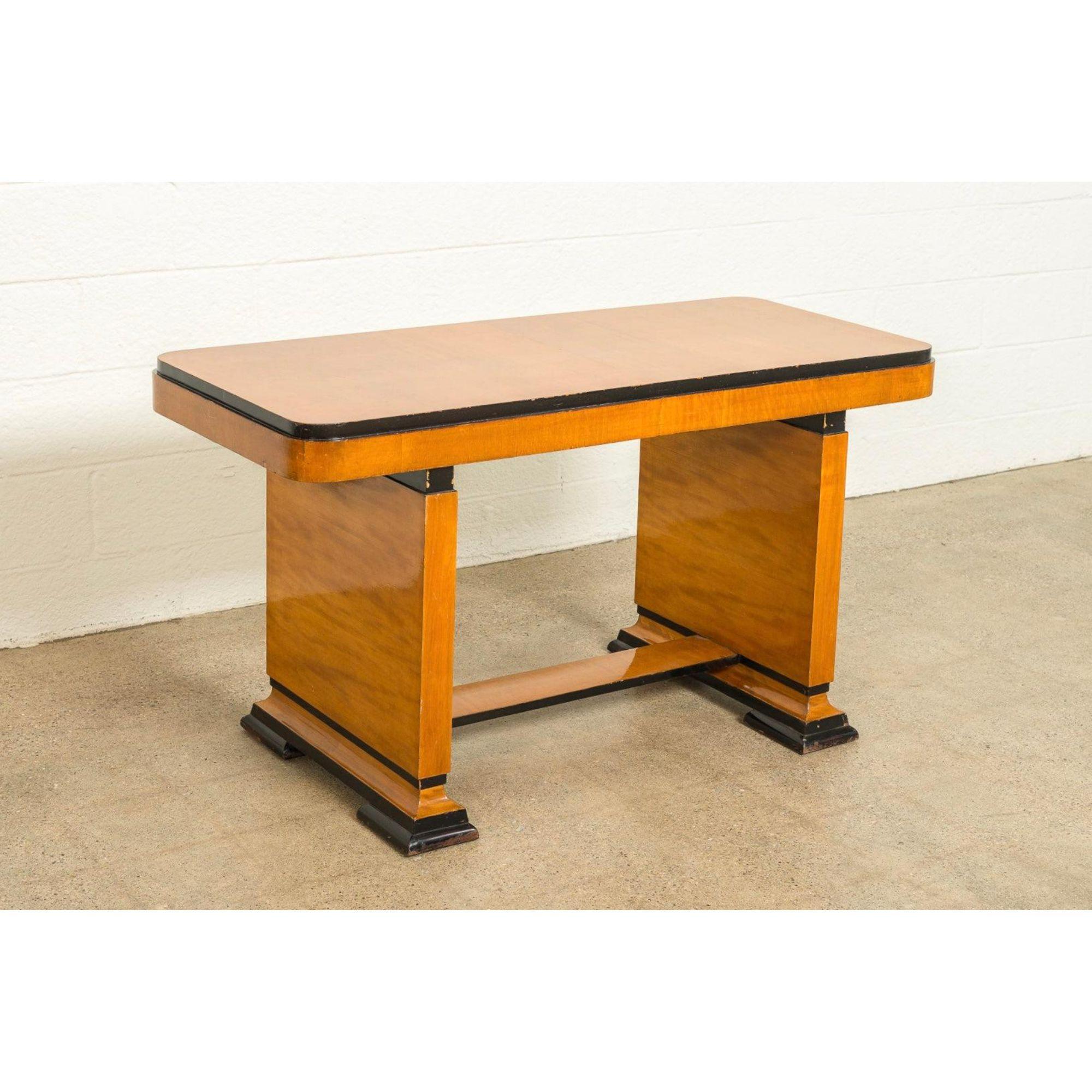 Unknown Art Deco Table or Writing Desk in Maple Wood with Ebonized Accents, circa 1930 For Sale