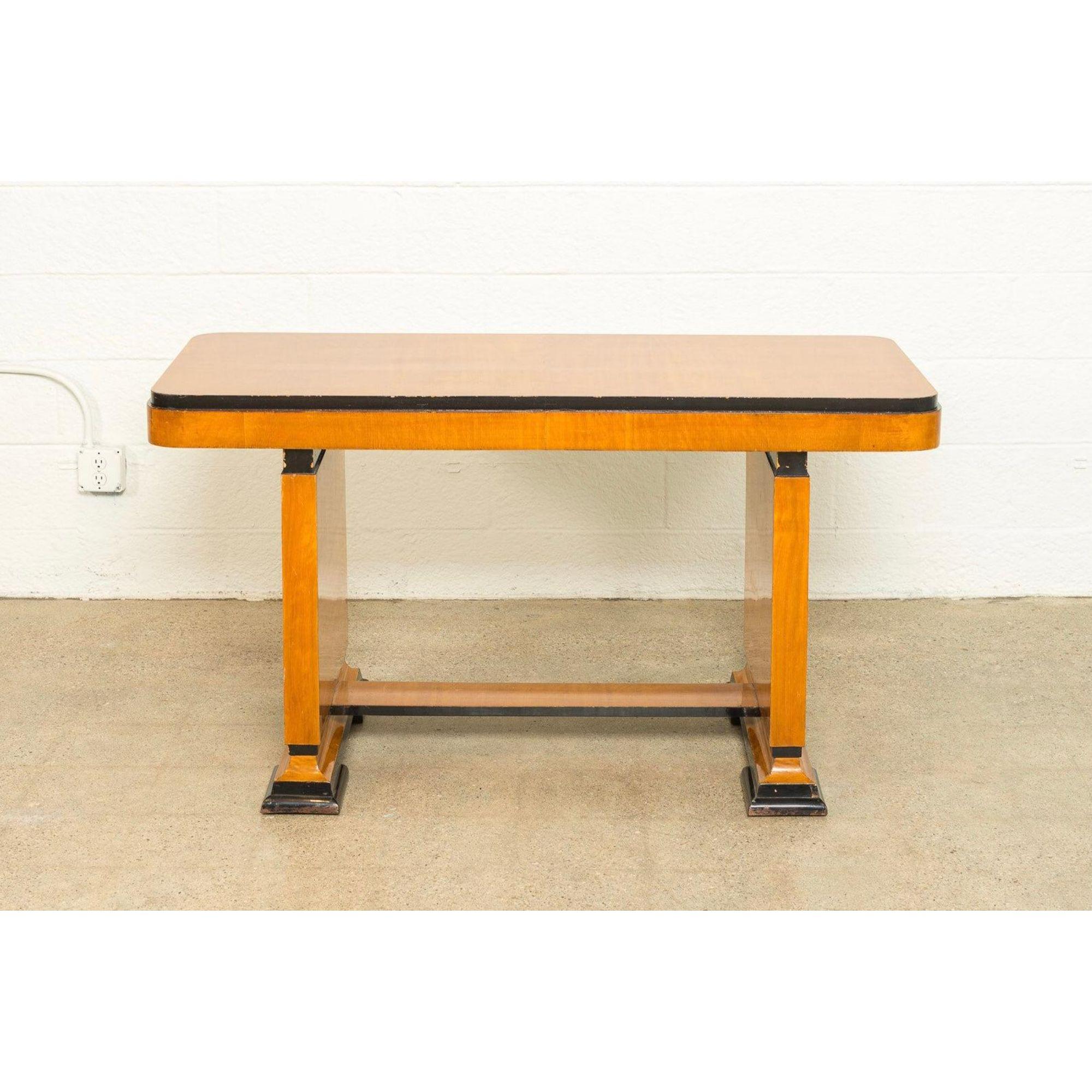 Art Deco Table or Writing Desk in Maple Wood with Ebonized Accents, circa 1930 In Good Condition For Sale In Detroit, MI
