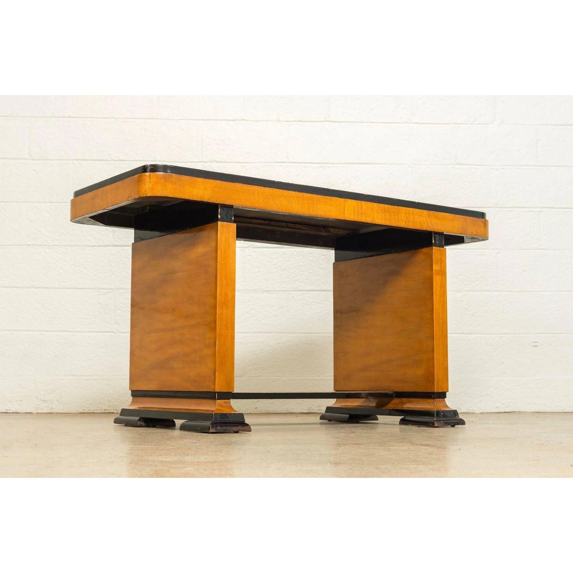 20th Century Art Deco Table or Writing Desk in Maple Wood with Ebonized Accents, circa 1930 For Sale