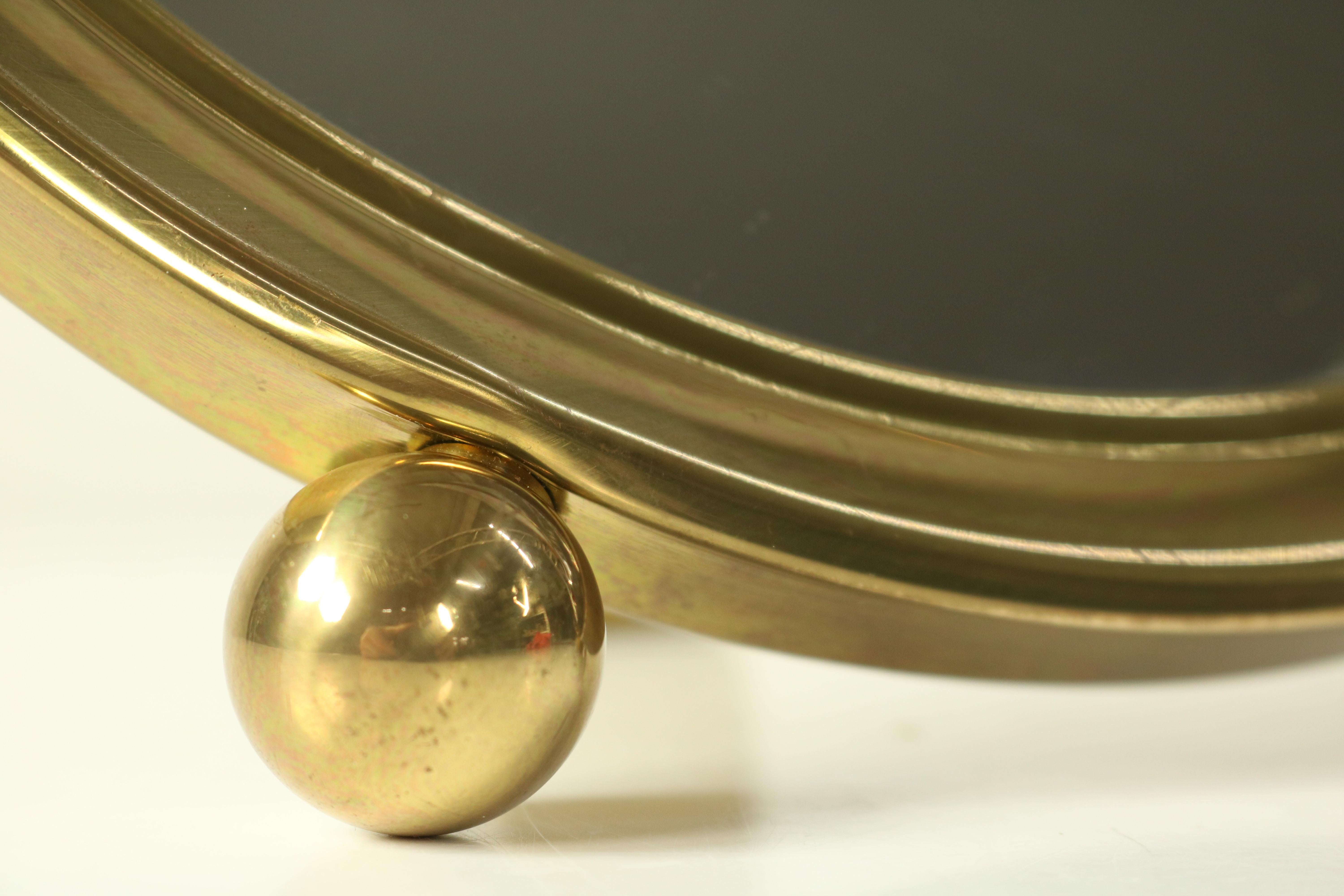 German Art Deco Table Stand or Wall Mirror Brass Ball Feet VTG, 1940s-1950s For Sale