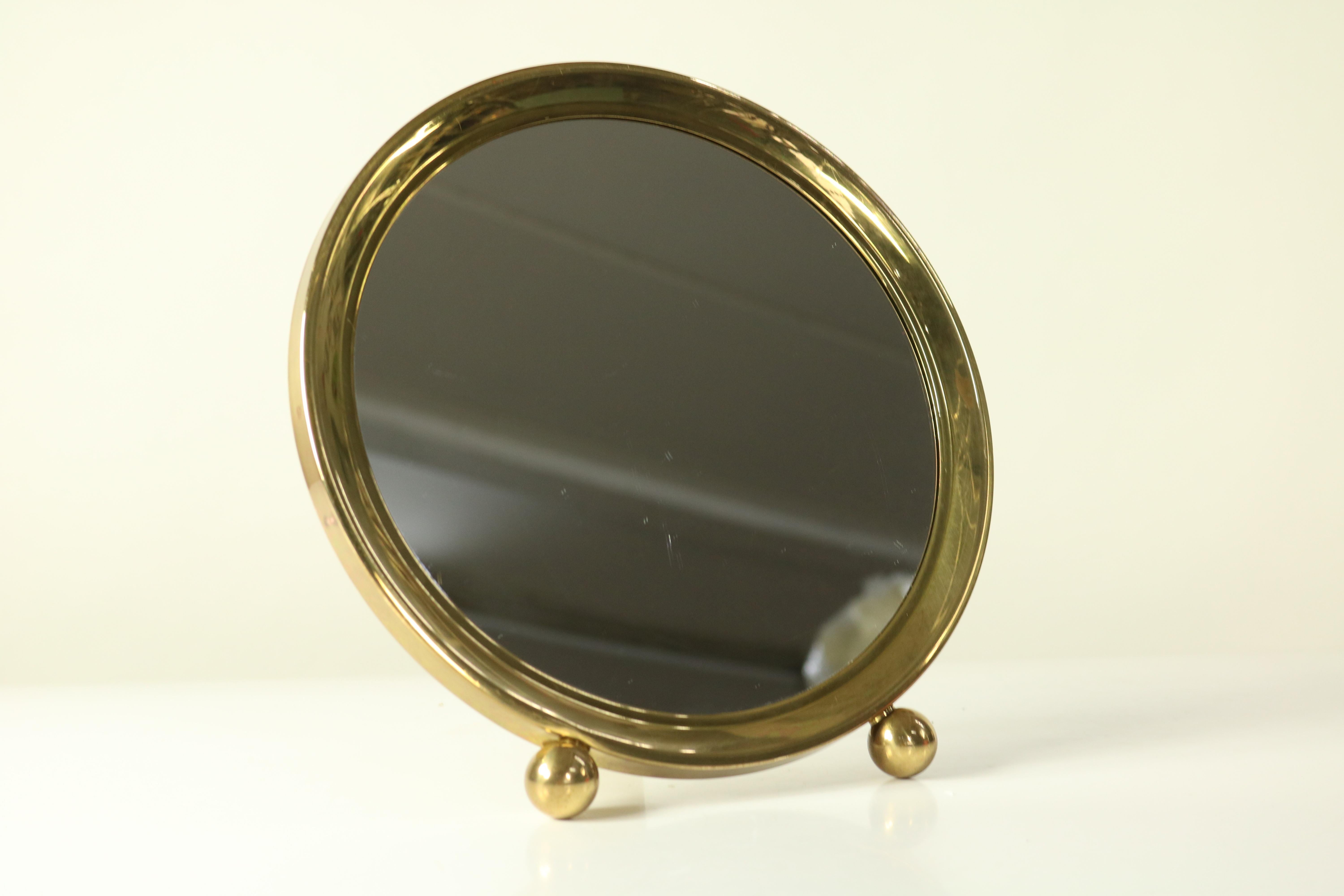 Art Deco Table Stand or Wall Mirror Brass Ball Feet VTG, 1940s-1950s For Sale 1