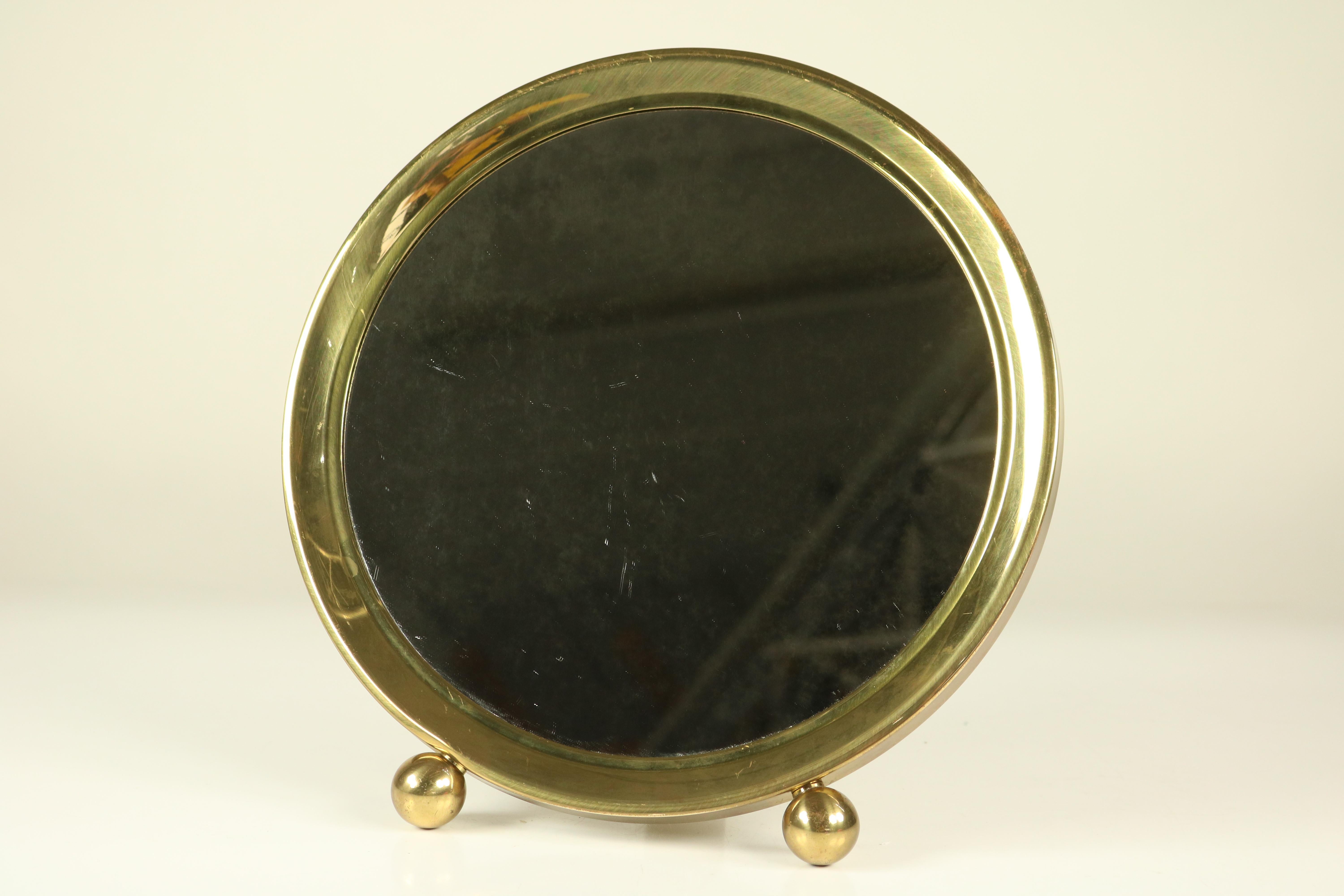 Art Deco Table Stand or Wall Mirror Brass Ball Feet VTG, 1940s-1950s For Sale 2