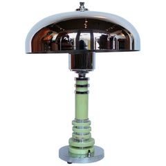 Art Deco Table Style Lamp with Chrome Shade and Mint Green Bakelite Stem