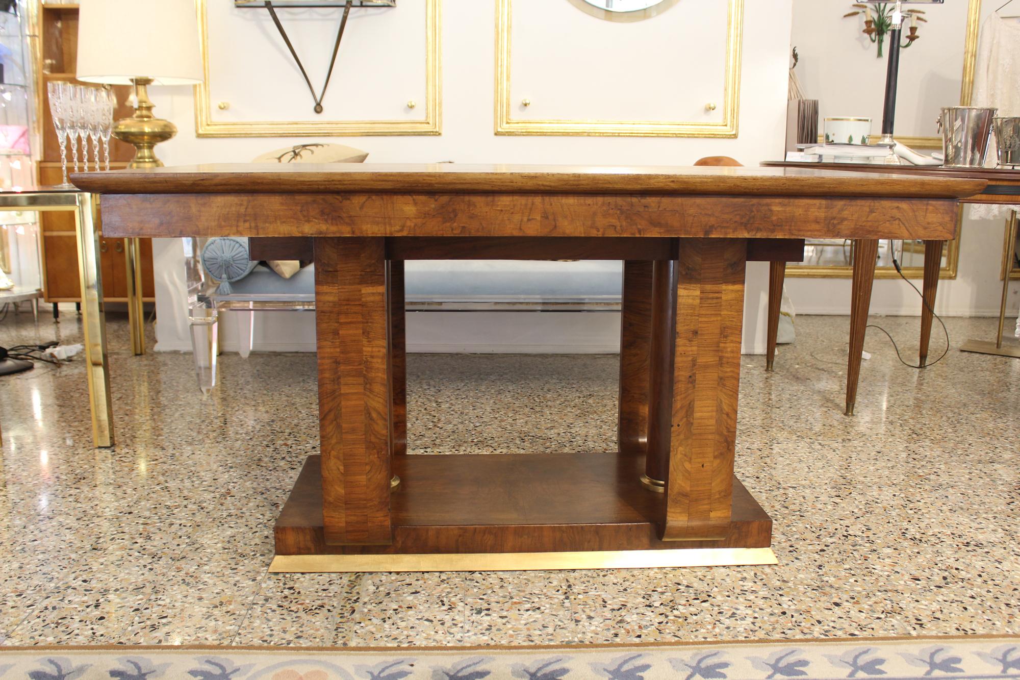 Art Deco Table, Walnut Wood, Brass Finishing For Sale 5