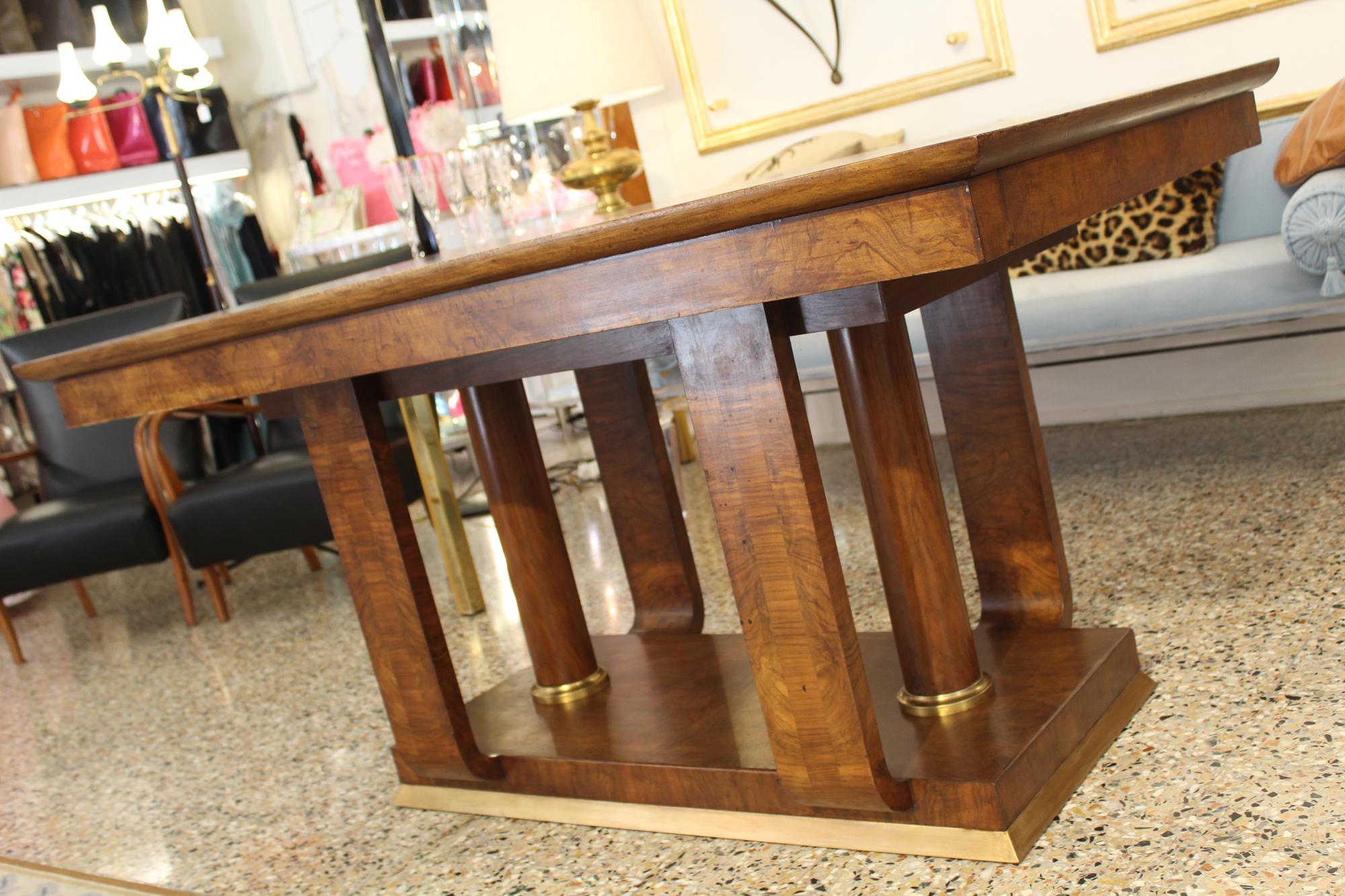 Art Deco Table, Walnut Wood, Brass Finishing For Sale 6