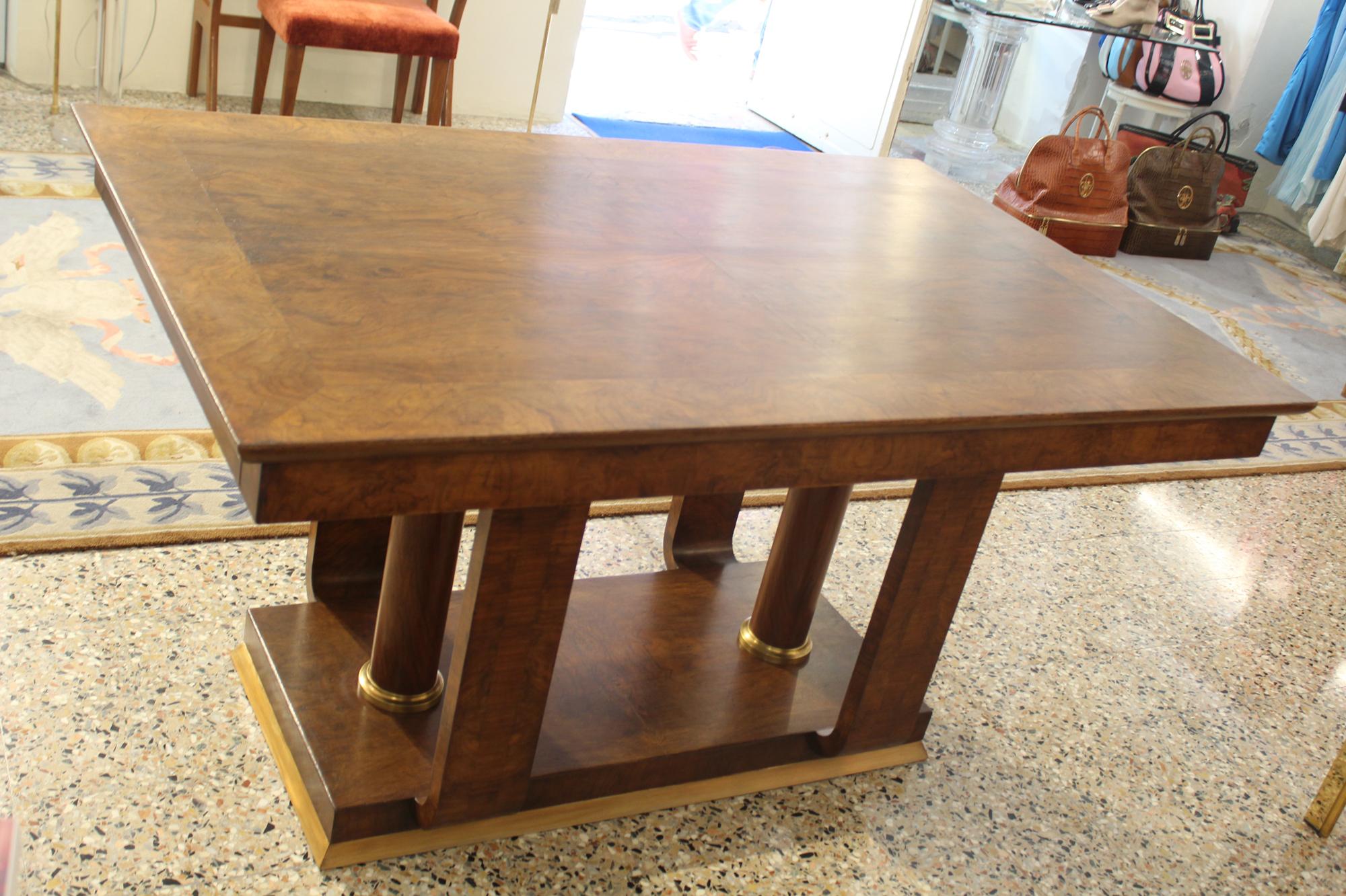 Art Deco Table, Walnut Wood, Brass Finishing For Sale 8