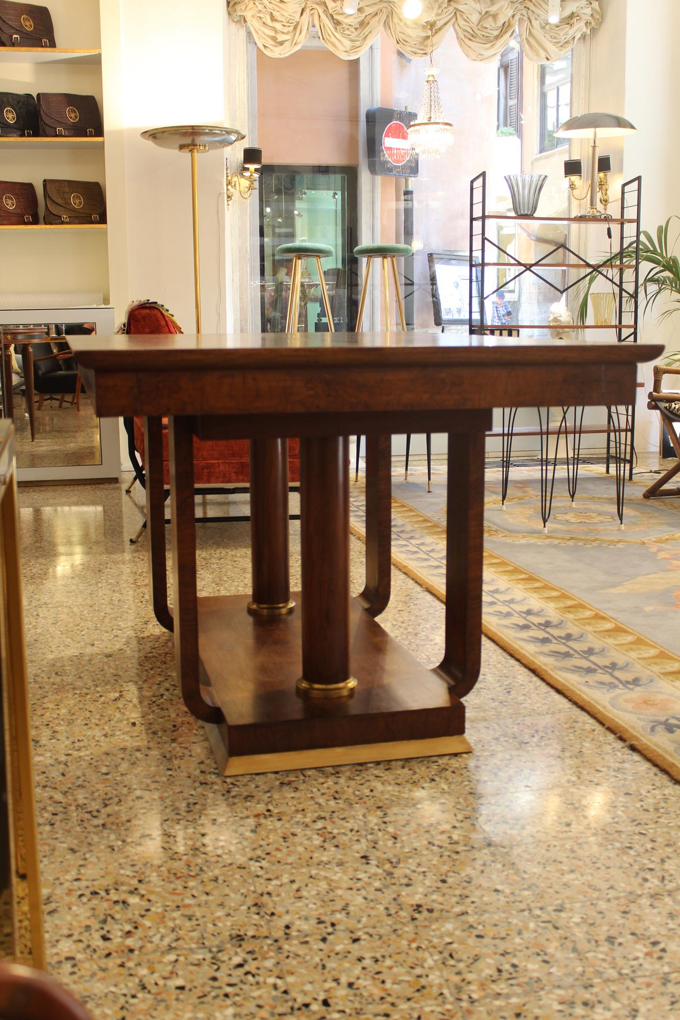 Art Deco Table, Walnut Wood, Brass Finishing For Sale 10