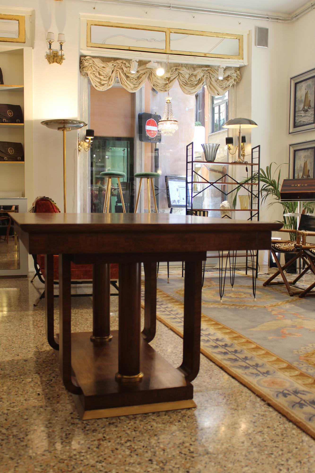 Art Deco Table, Walnut Wood, Brass Finishing For Sale 11