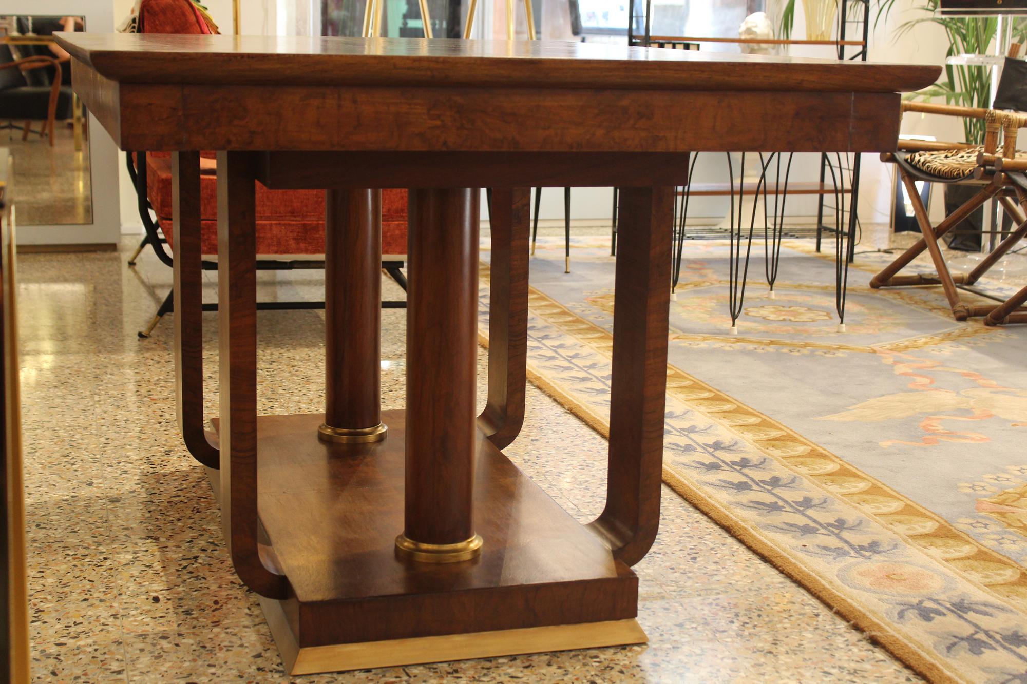 Art Deco Table, Walnut Wood, Brass Finishing For Sale 12