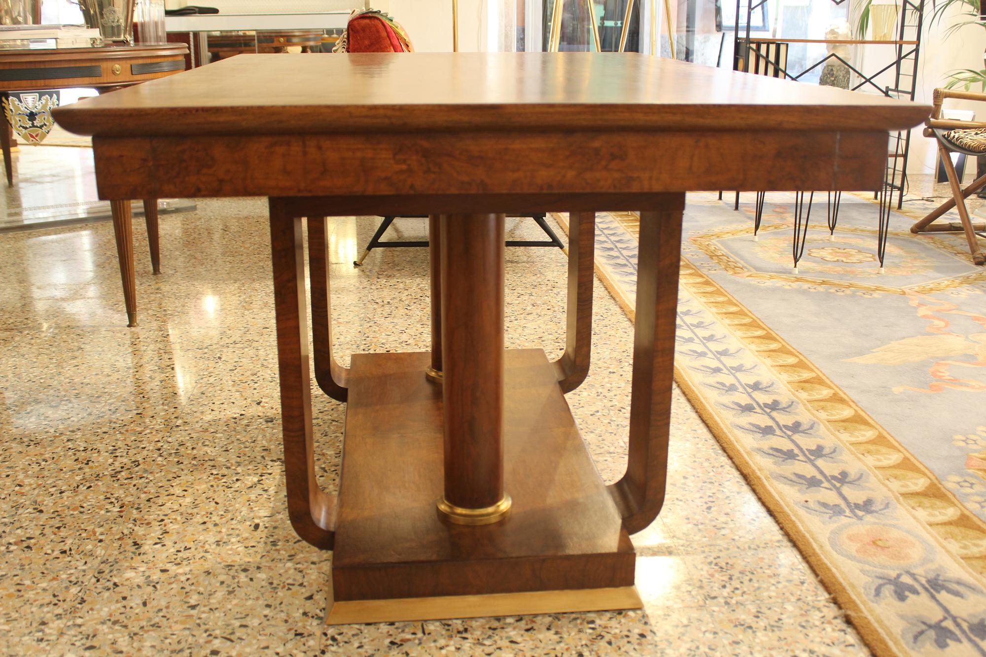 Art Deco Table, Walnut Wood, Brass Finishing For Sale 13