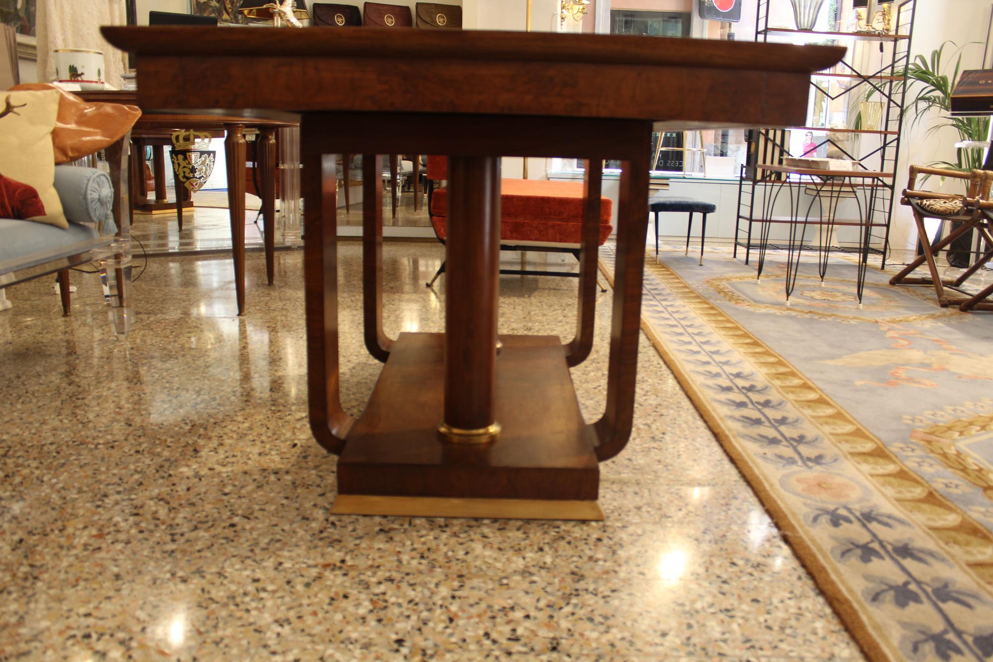 Italian Art Deco Table, Walnut Wood, Brass Finishing For Sale