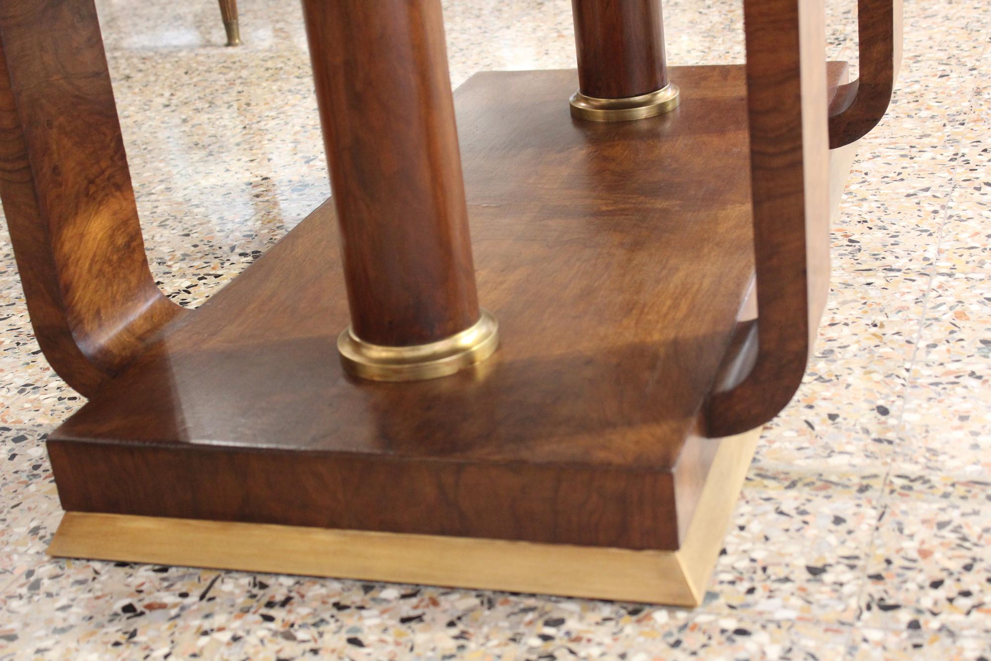 Mid-20th Century Art Deco Table, Walnut Wood, Brass Finishing For Sale