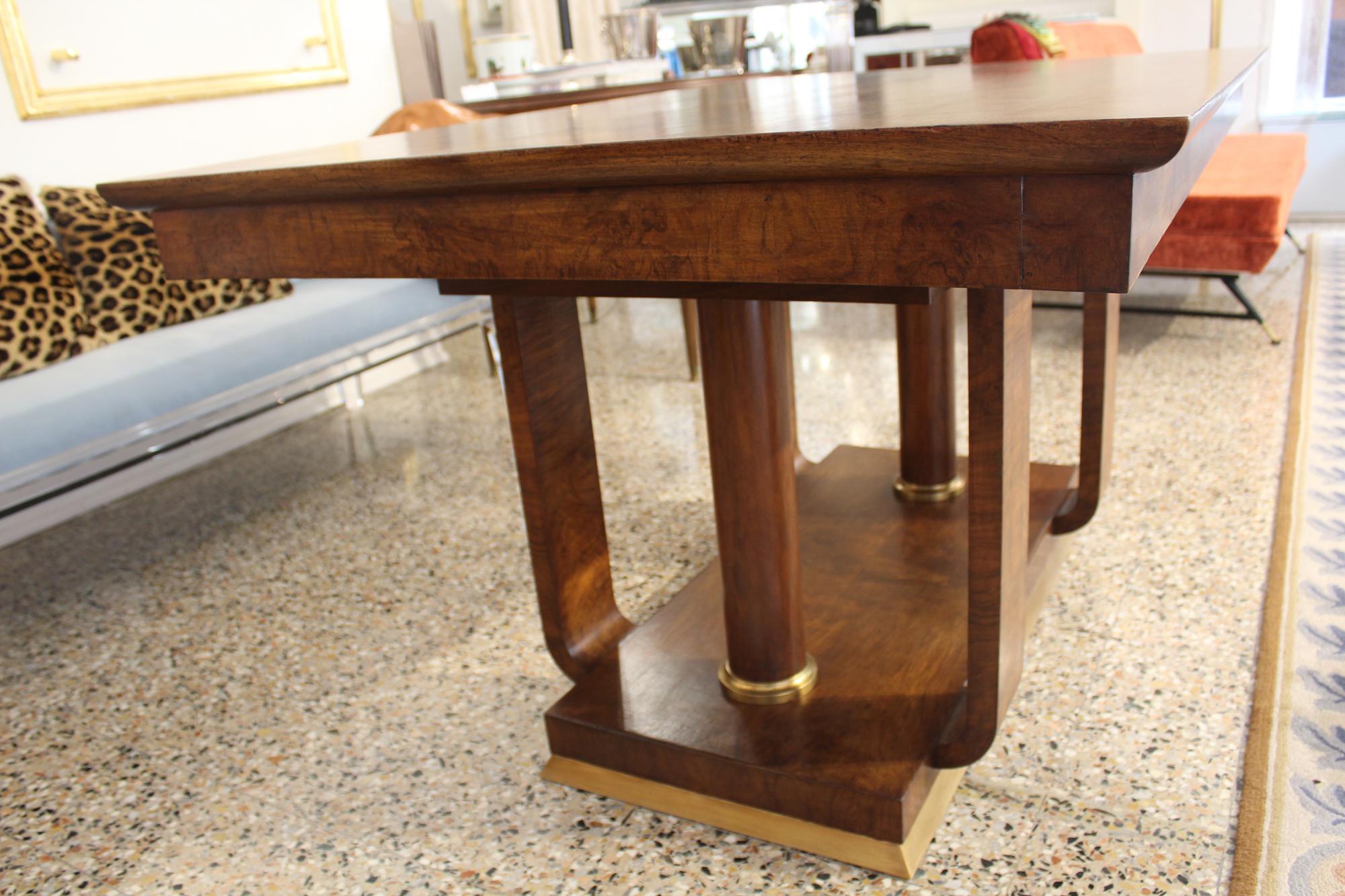 Art Deco Table, Walnut Wood, Brass Finishing For Sale 4
