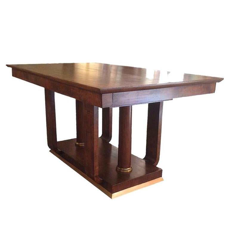 Art Deco Table, Walnut Wood, Brass Finishing For Sale