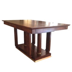 Art Deco Table, Walnut Wood, Brass Finishing