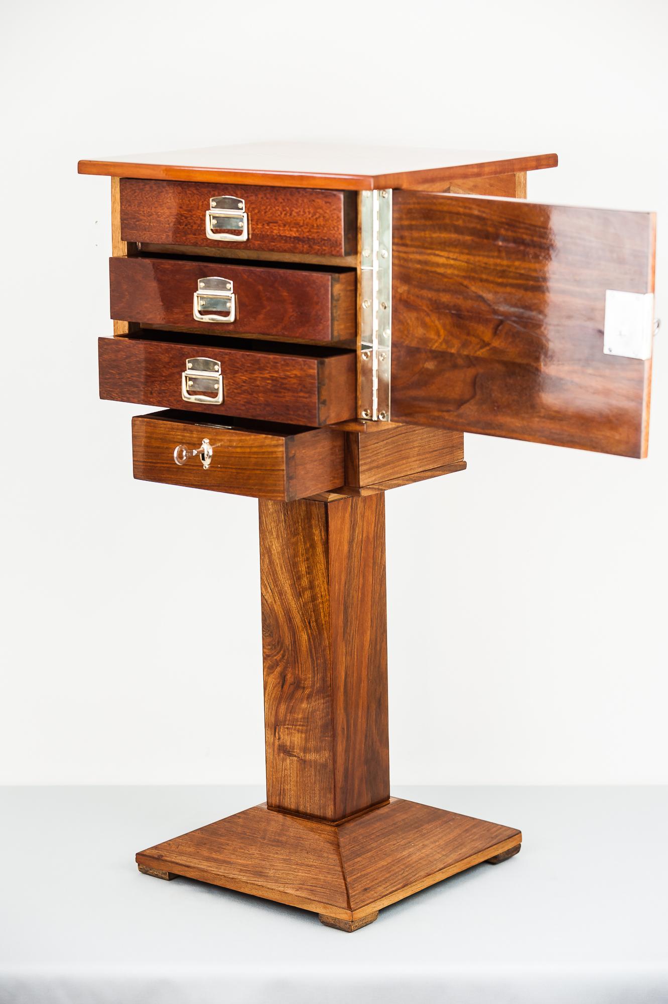 Art Deco Table with 4 Drawers Execution in Polished Nut Wood with Inlay, 1920s 3