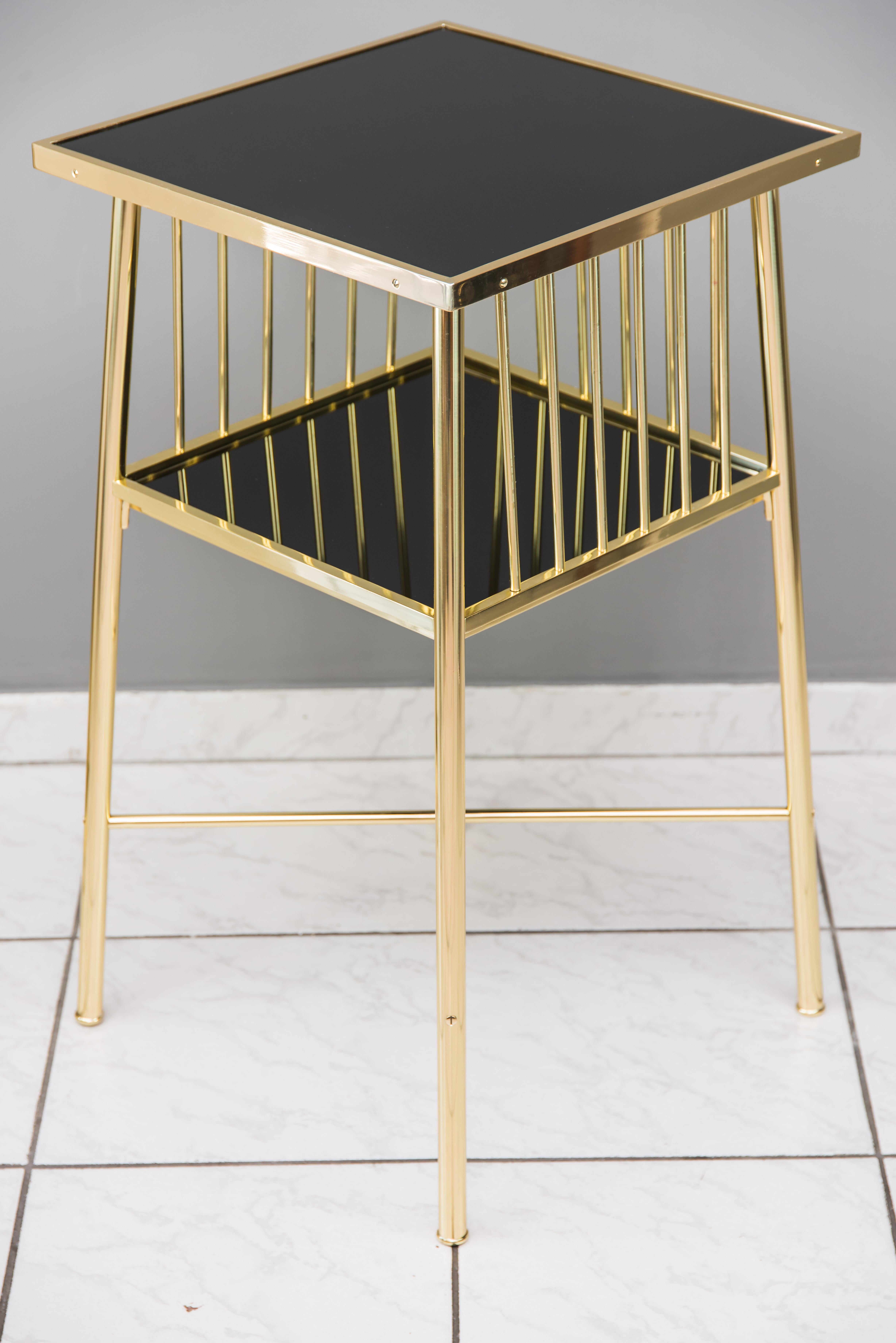 Brass Art Deco Table with Black Glass Vienna, circa 1920s For Sale