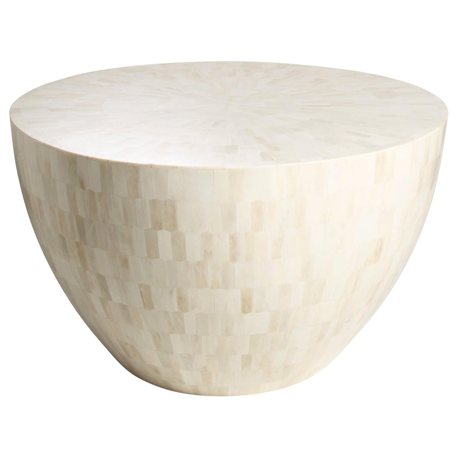 Round Coffee Table with Bone Marquetry on Wood, Half Moon