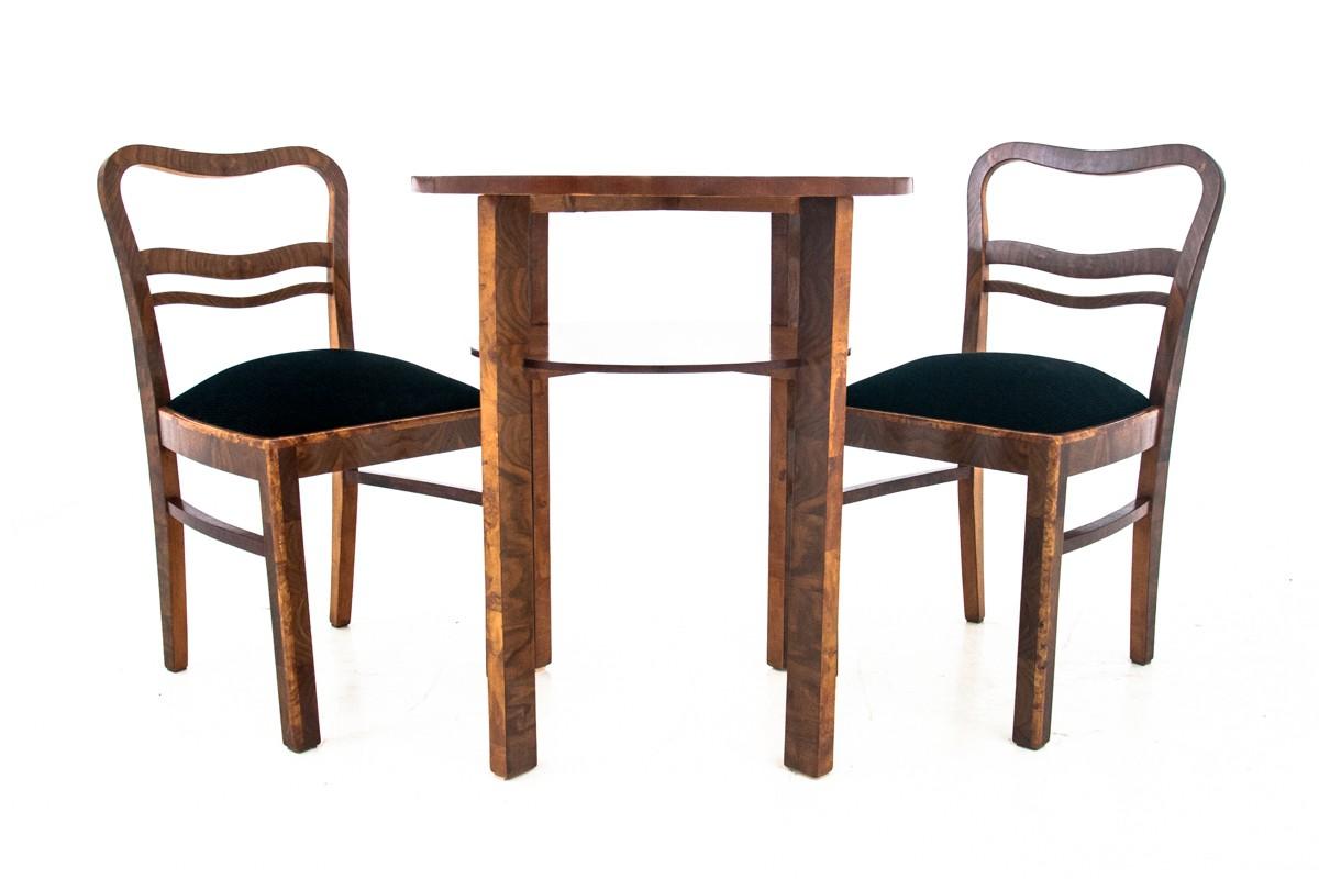 Mid-20th Century Art Deco Table with Chairs, Poland, 1940s, Renovated