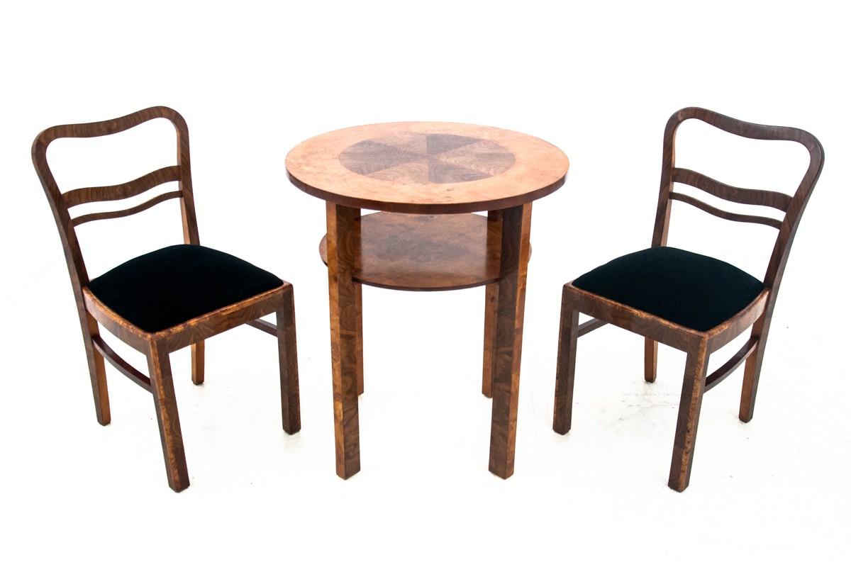 Velvet Art Deco Table with Chairs, Poland, 1940s, Renovated
