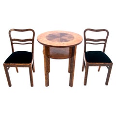 Mesa Art Decó con sillas, Polonia, años 40, renovada