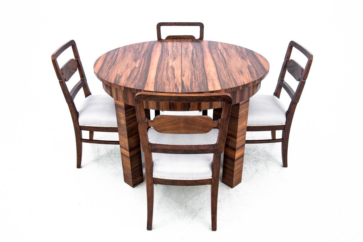 Polish Art Deco Table with Chairs, Poland, 1950s, Renovated