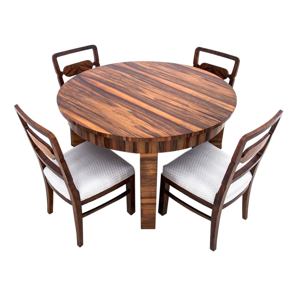 Art Deco Table with Chairs, Poland, 1950s, Renovated