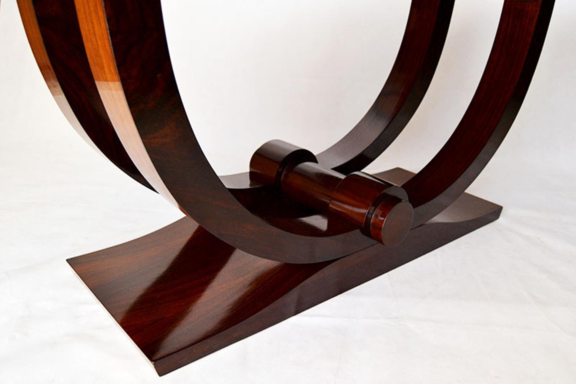 British Art Deco Table with Double Arch Base in Extendable Indian Rosewood 1930s, France For Sale