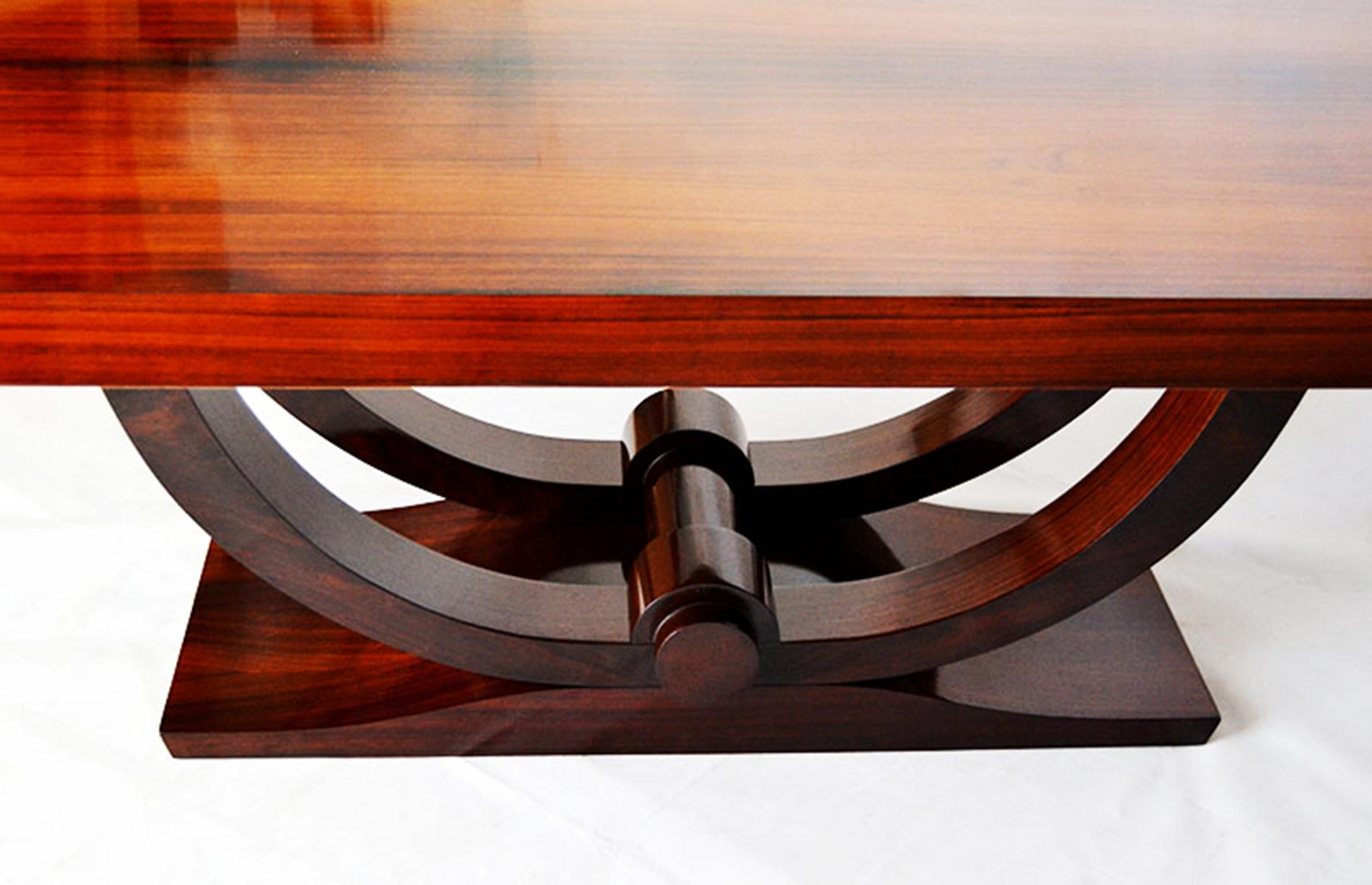 Mid-20th Century Art Deco Table with Double Arch Base in Extendable Indian Rosewood 1930s, France For Sale
