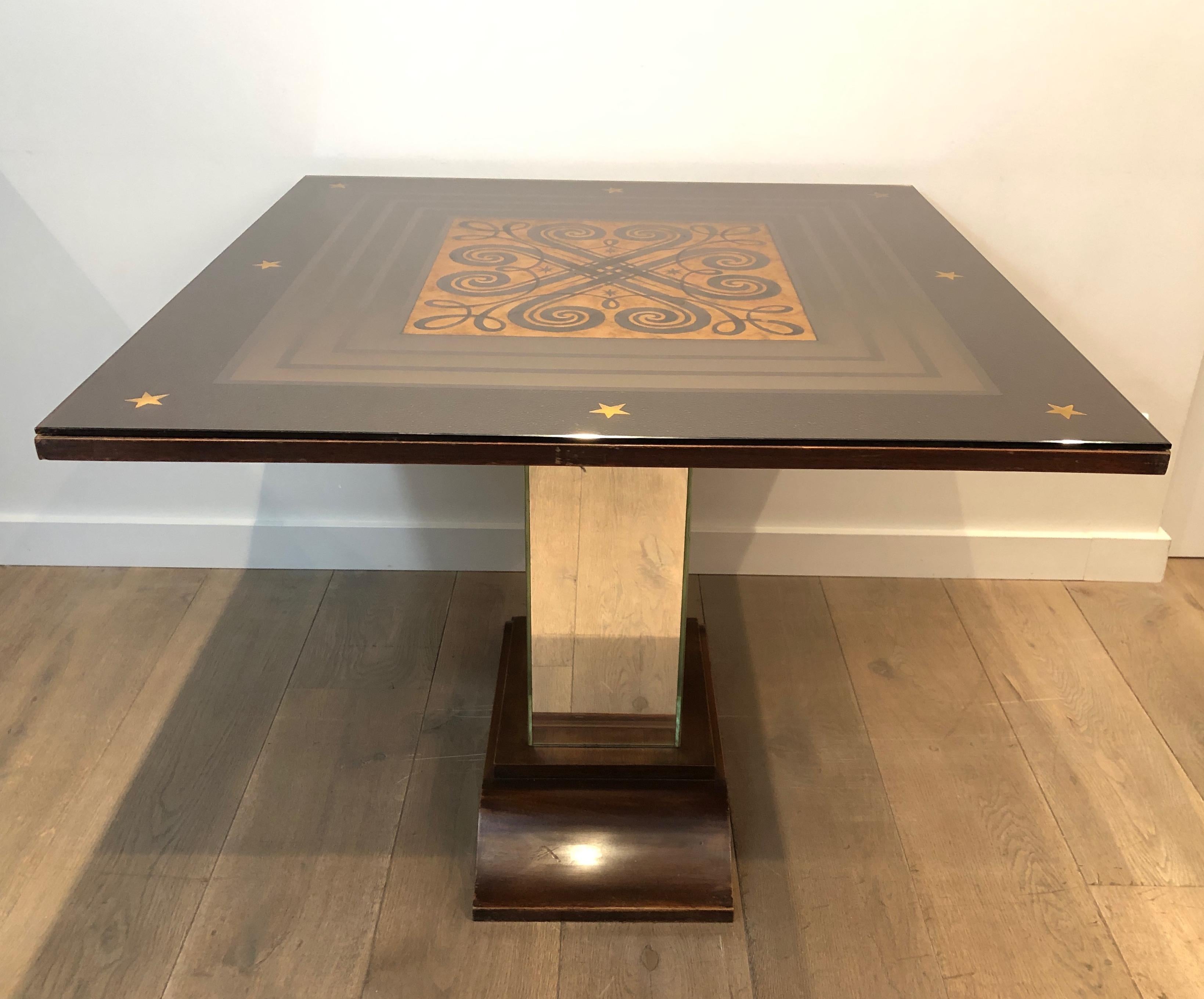 Art Deco Table with Engraved Mirror in the Style of Jules Leleu and Max Ingrand For Sale 5