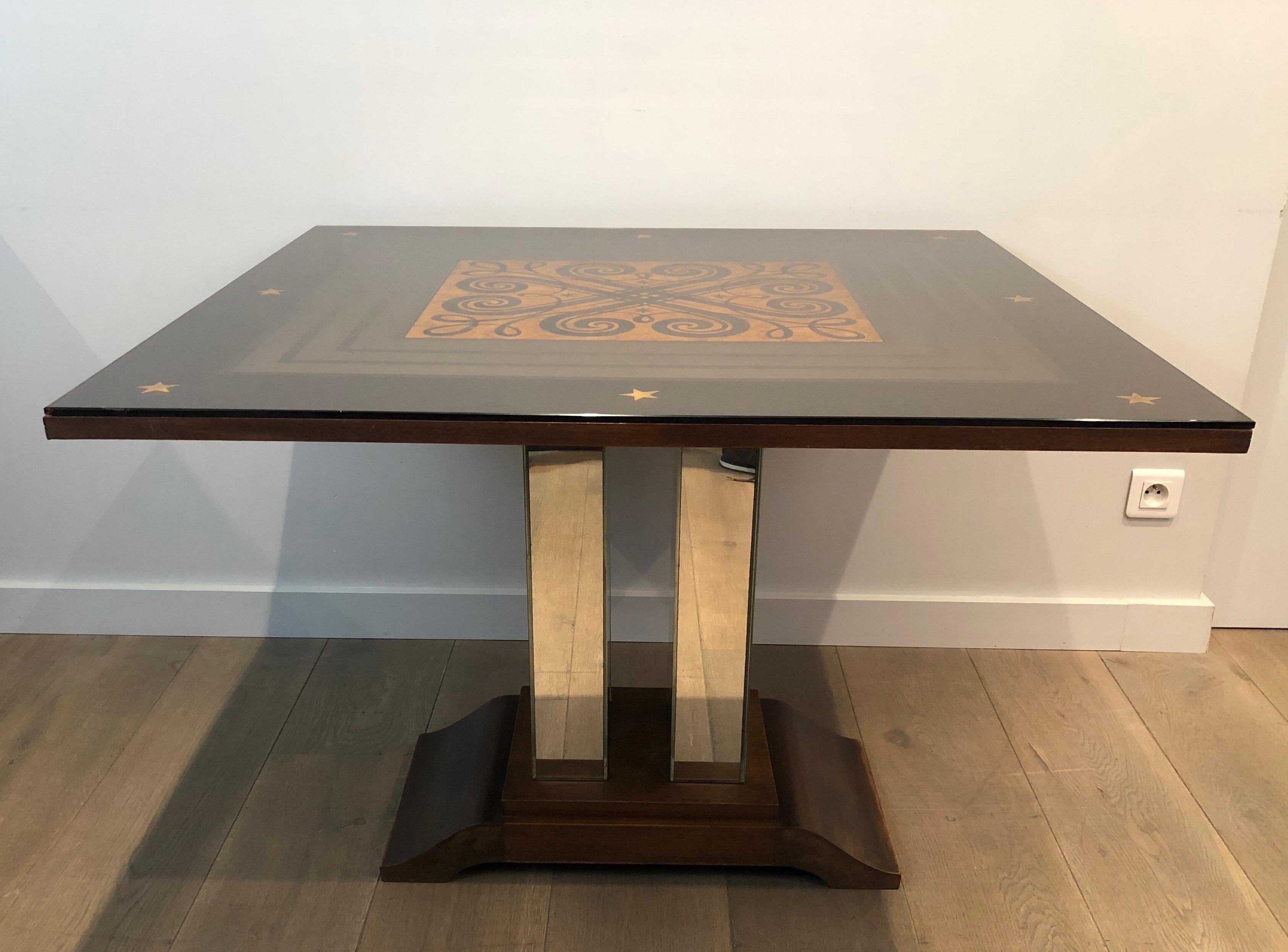 Art Deco Table with Engraved Mirror in the Style of Jules Leleu and Max Ingrand For Sale 7